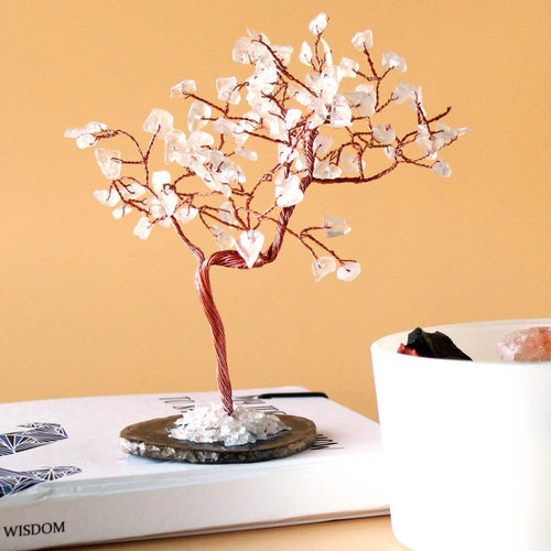 Albero di gemme grande - Quarzo bianco su base in Agata nera (100 pietre) - Aureth