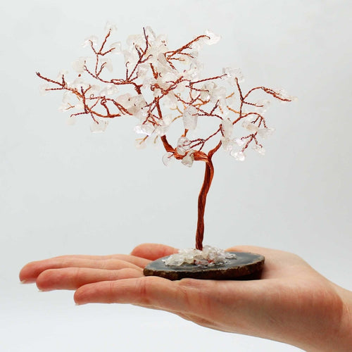 Albero di gemme grande - Quarzo bianco su base in Agata nera (100 pietre) - Aureth