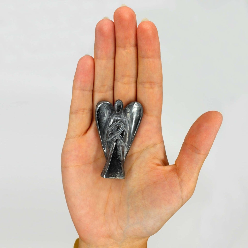Angelo in Pietra Scolpito a Mano - Ematite - Aureth