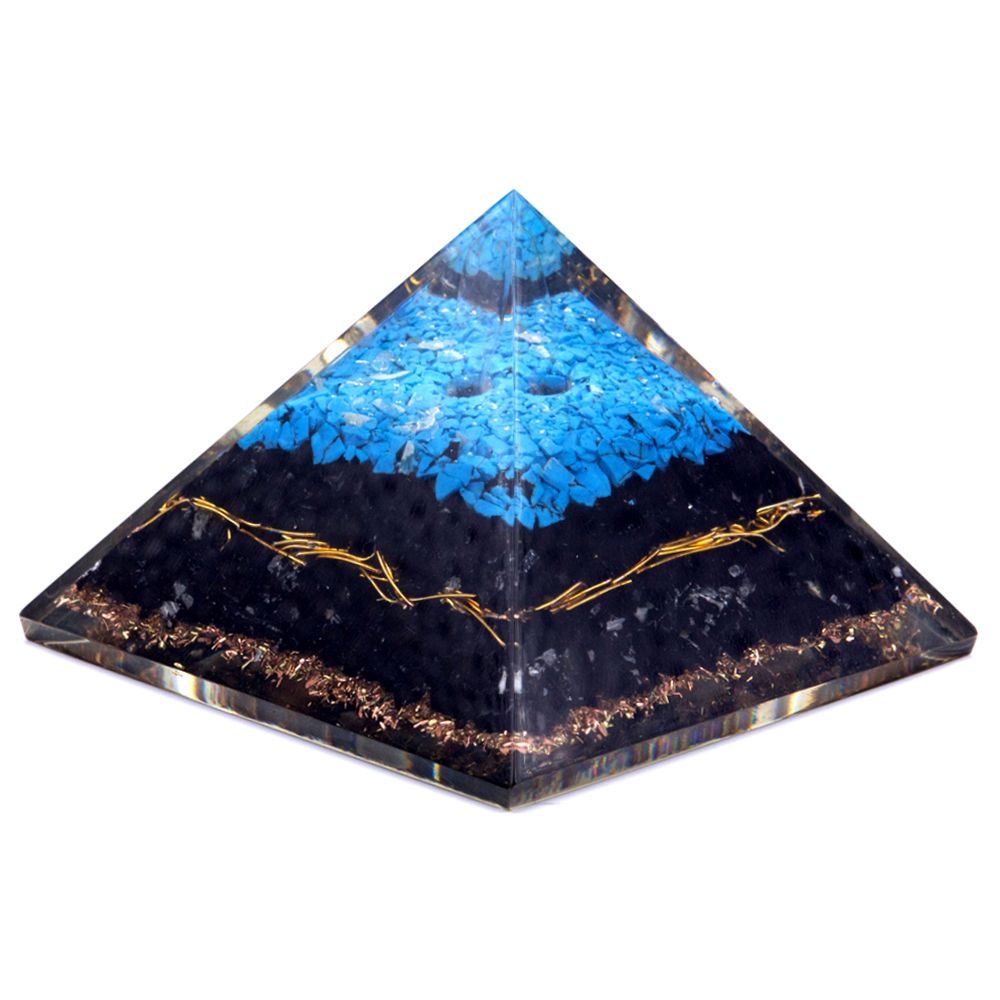 Piramide Orgonite Turchese e Tormalina Nera 70mm