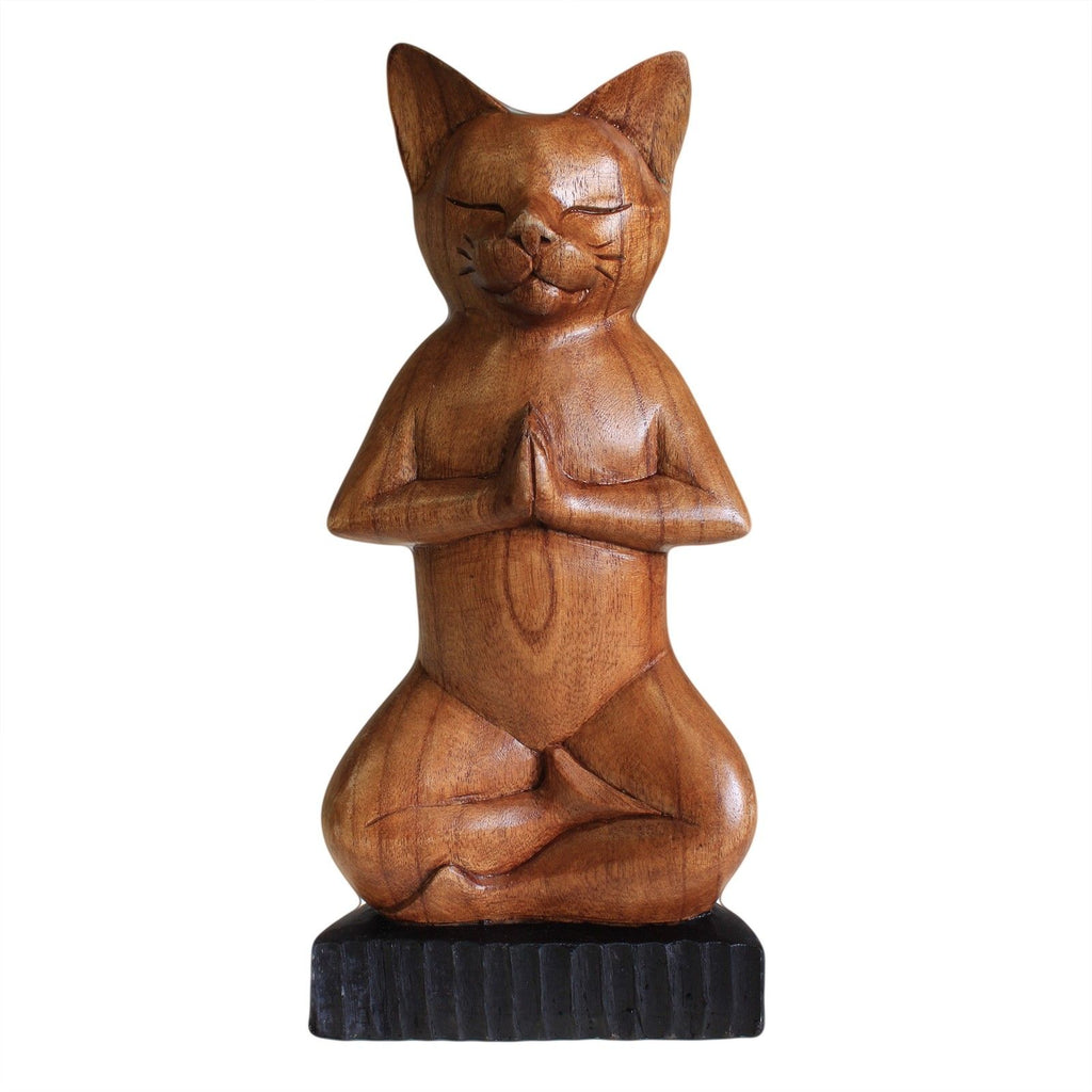Gatto Yoga Intagliato a Mano - Posizione del Loto