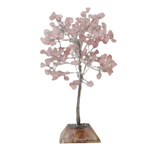 Albero Gemma con Base Orgonite e 160 Pietre Quarzo Rosa