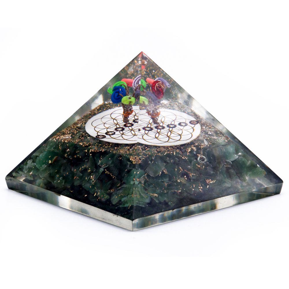 Piramide Orgonite Avventurina Verde Fiore della Vita 70mm
