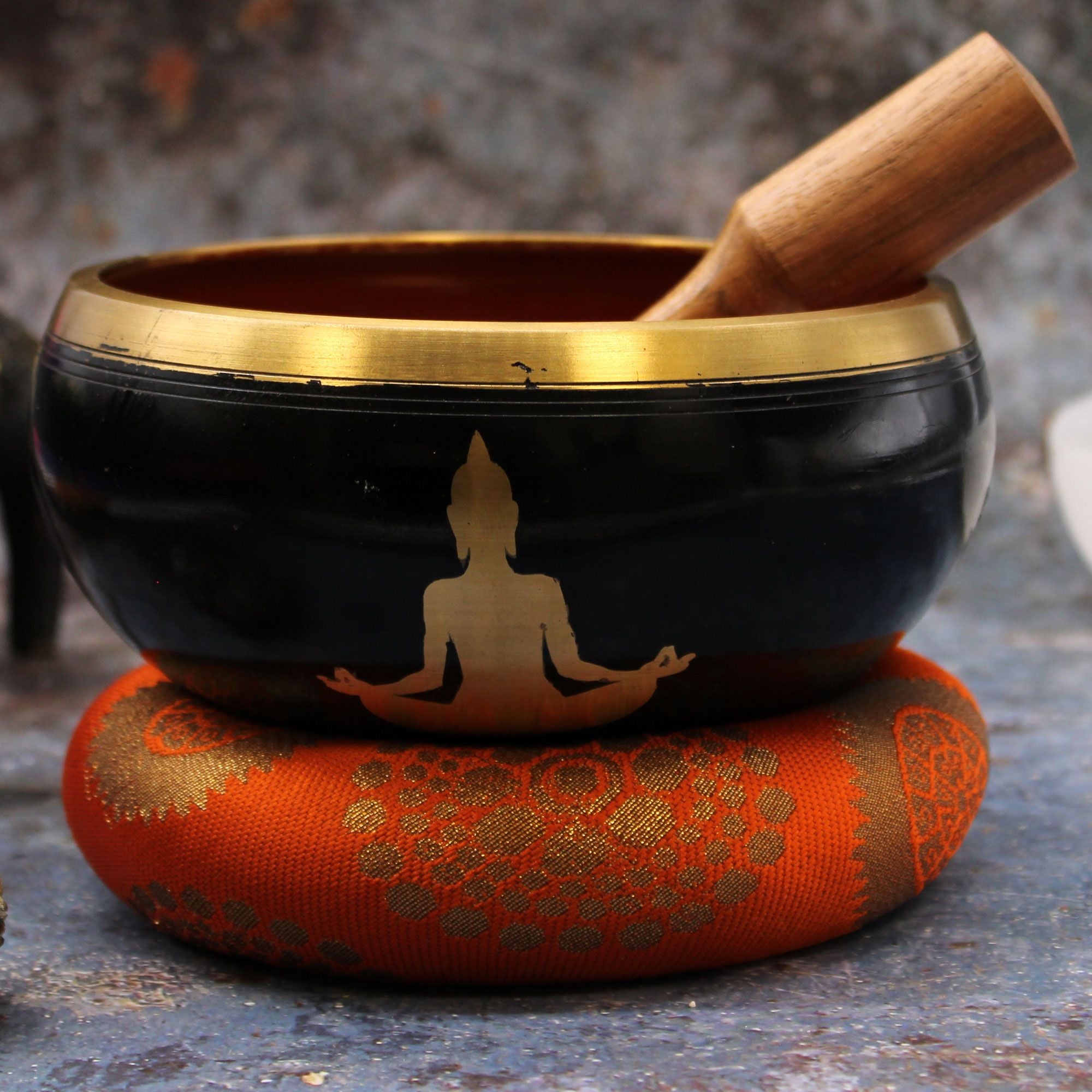 Set Campana Tibetana Grande - Nero/Arancione 14cm