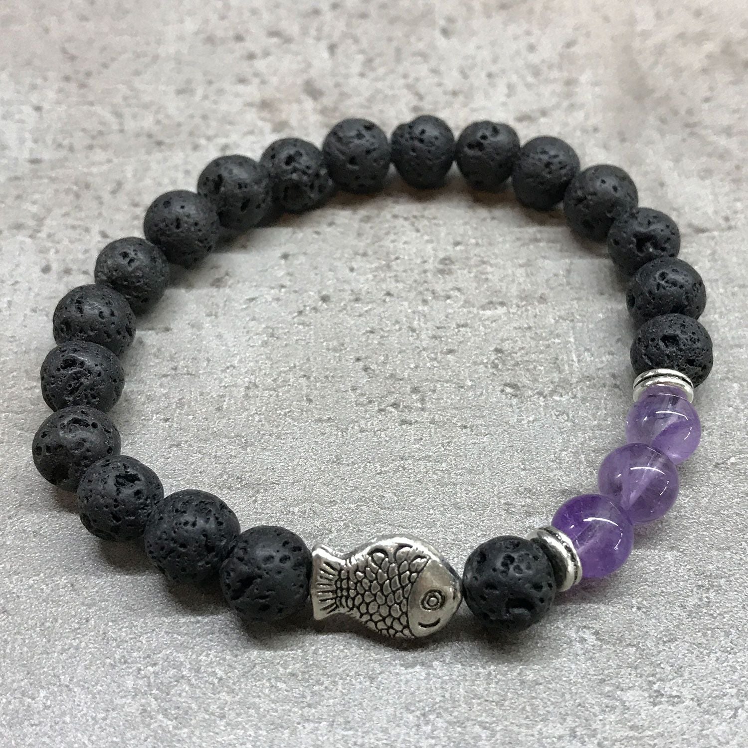 Bracciale Pietra Lavica - Ametista Pesci