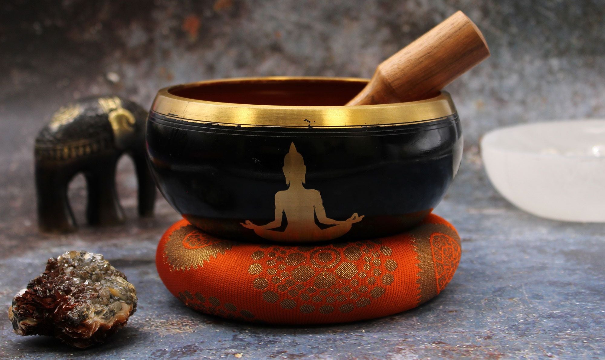 Set Campana Tibetana Grande - Nero/Arancione 14cm