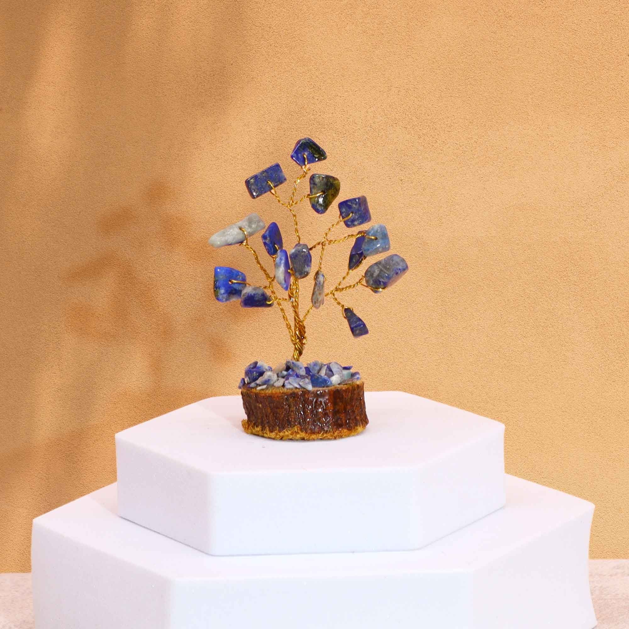 Alberello di Sodalite su Base in Legno, 15 Pietre