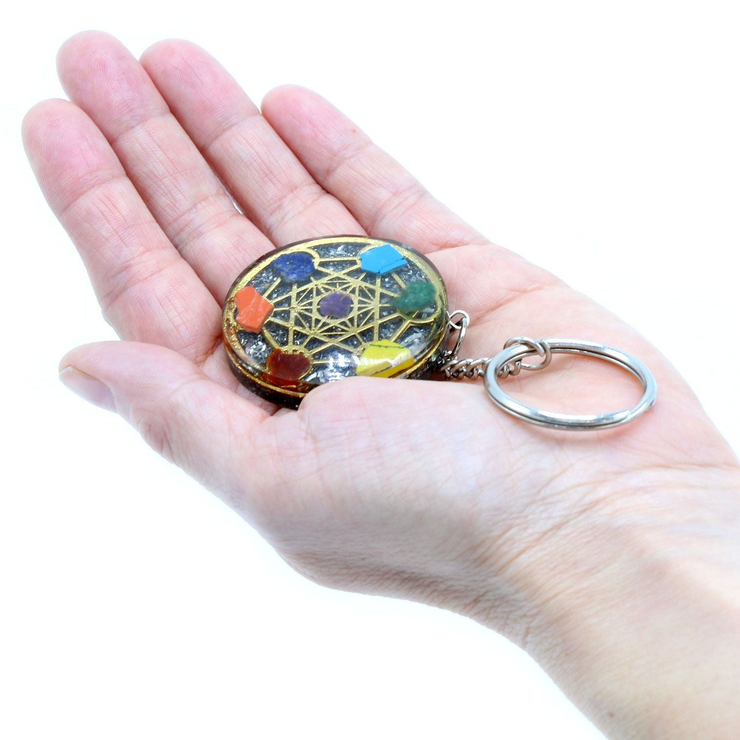Portachiavi Orgonite Rotondo Sette Chakra