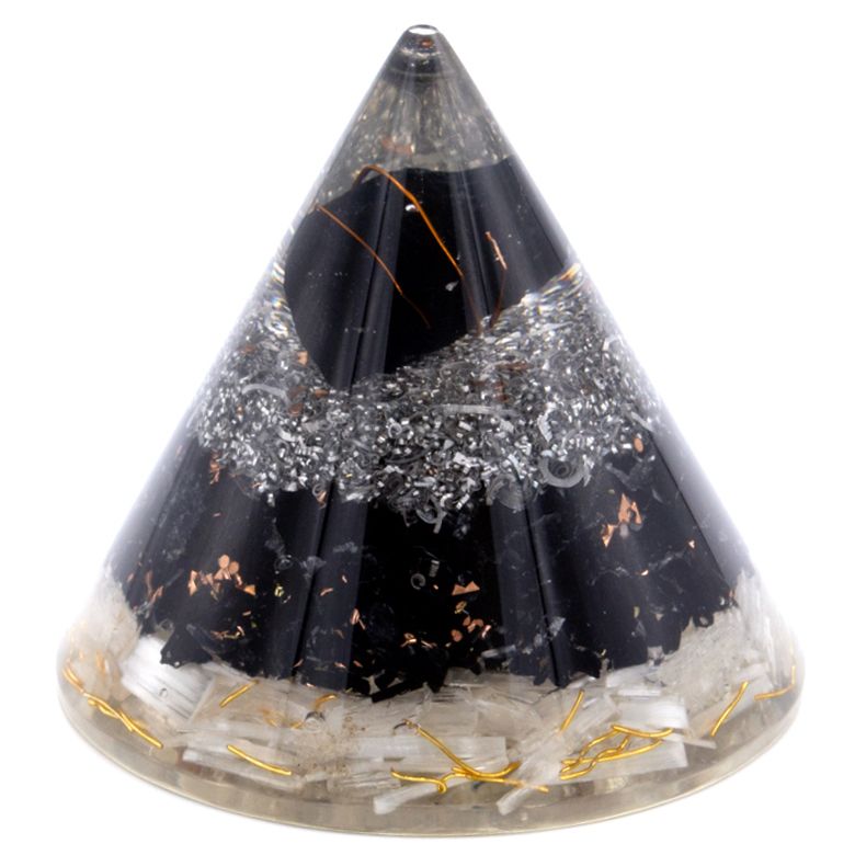 Cono Orgonite Rame, Selenite e Tormalina Nera - 90mm
