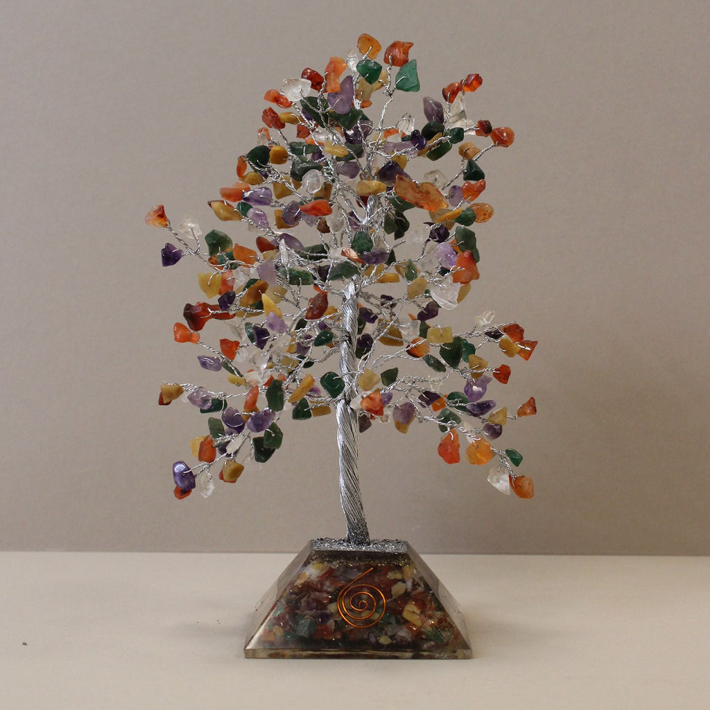 Albero Gemma con Base Orgonite, 320 Pietre, Multicolore