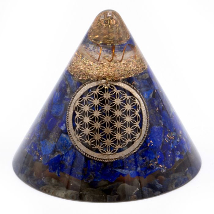 Orgonite Cono Lapis Fiore della Vita Quarzo 90mm