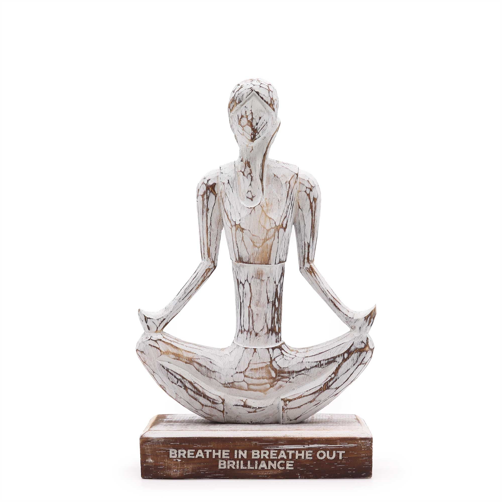 Statua Yoga Donna Legno Bianco - Easy Pose