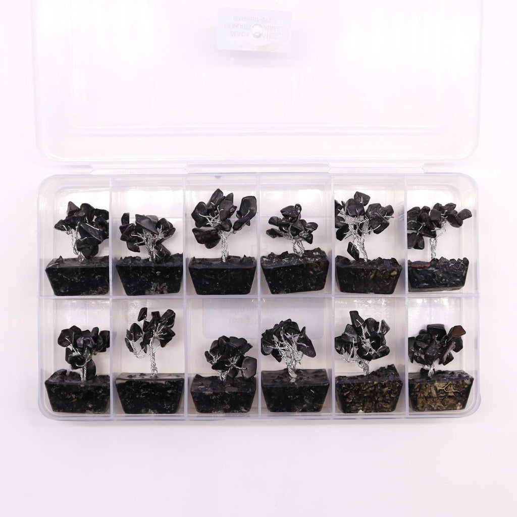 Alberello Mini su Base Orgonite - Agata Nera 15 Pietre