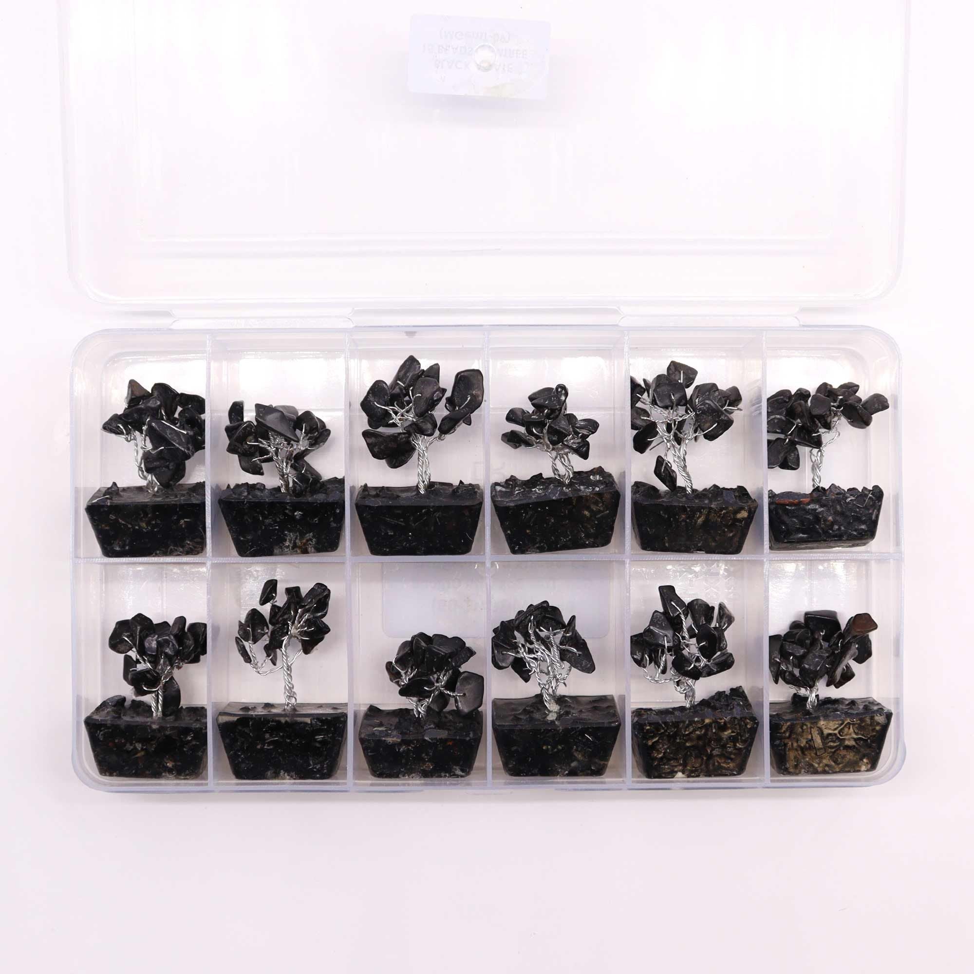Alberello Mini su Base Orgonite - Agata Nera 15 Pietre