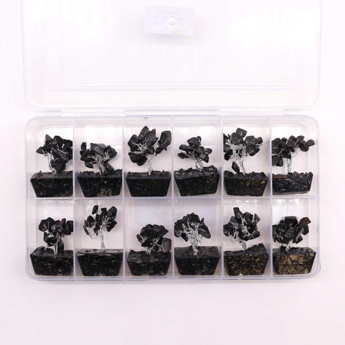 Alberello Mini su Base Orgonite - Agata Nera 15 Pietre