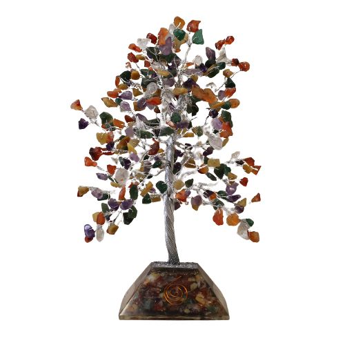 Albero Gemma con Base Orgonite, 320 Pietre, Multicolore