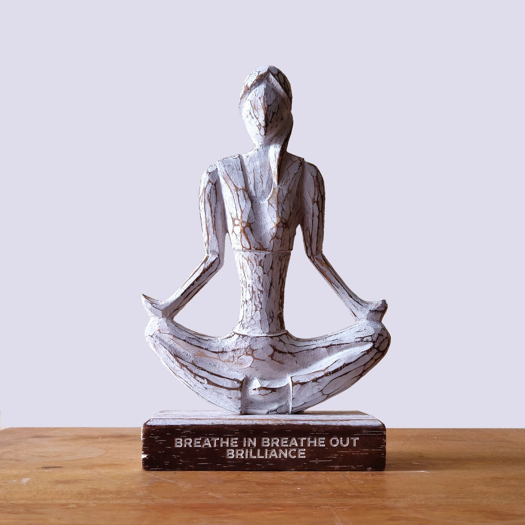 Statua Yoga Donna Legno Bianco - Easy Pose
