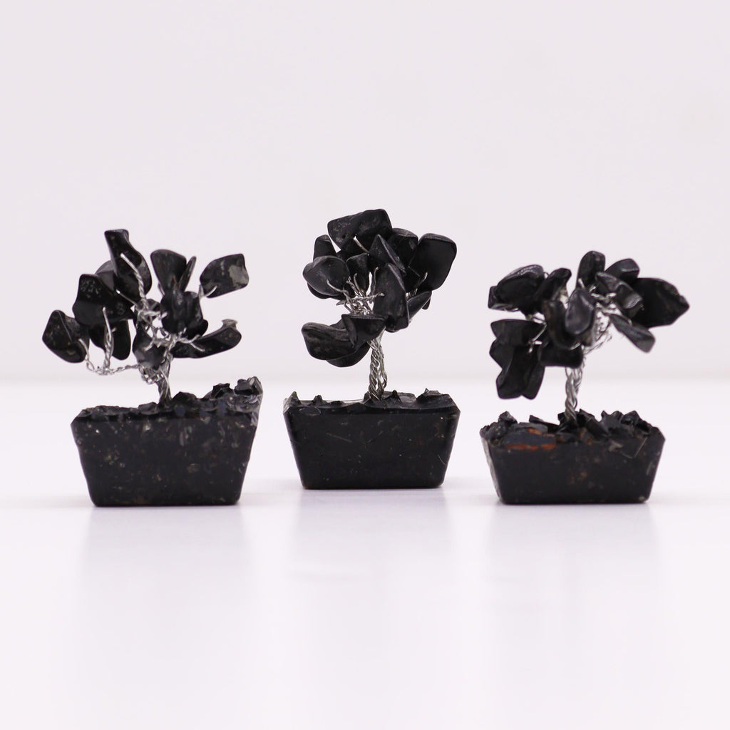 Alberello Mini su Base Orgonite - Agata Nera 15 Pietre