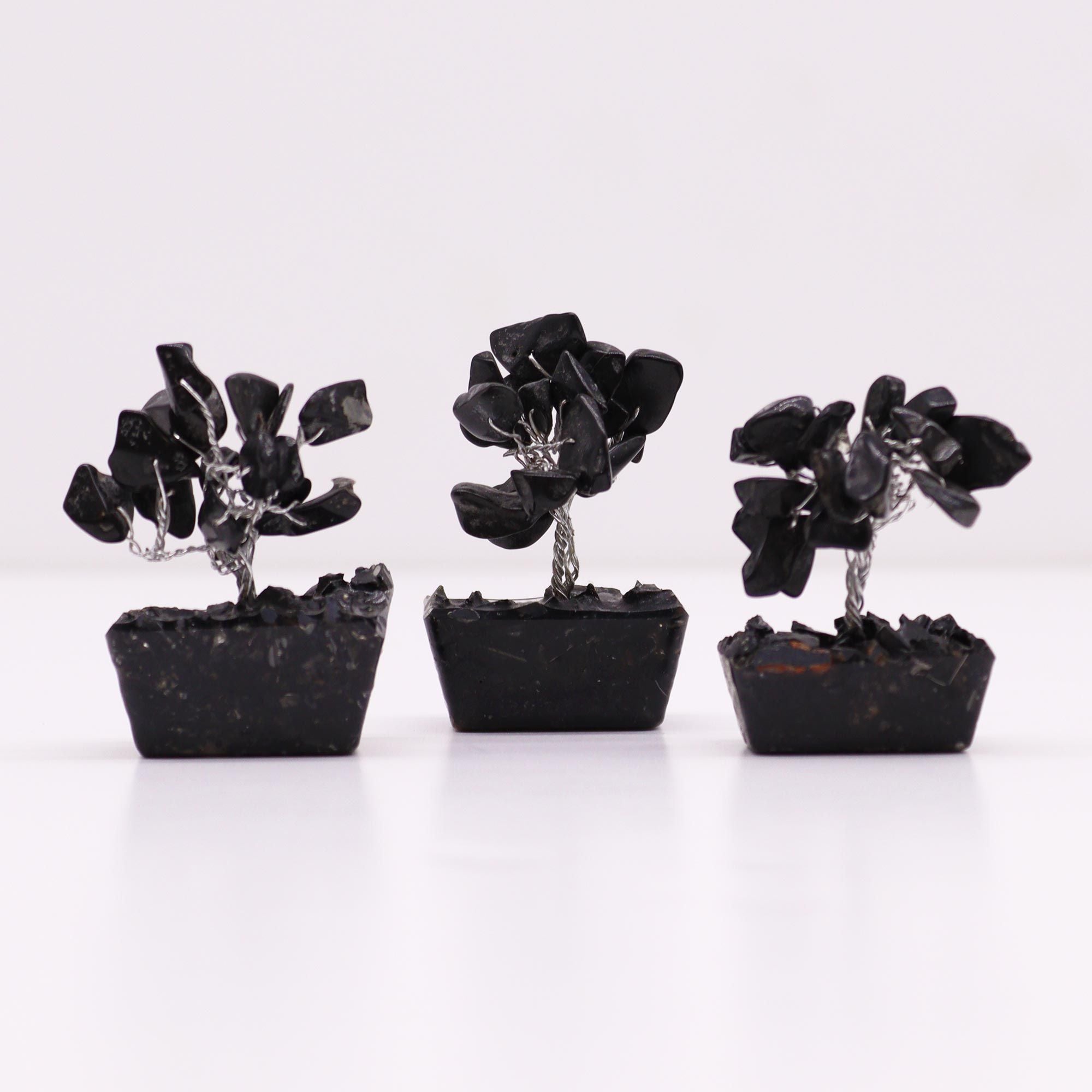 Alberello Mini su Base Orgonite - Agata Nera 15 Pietre