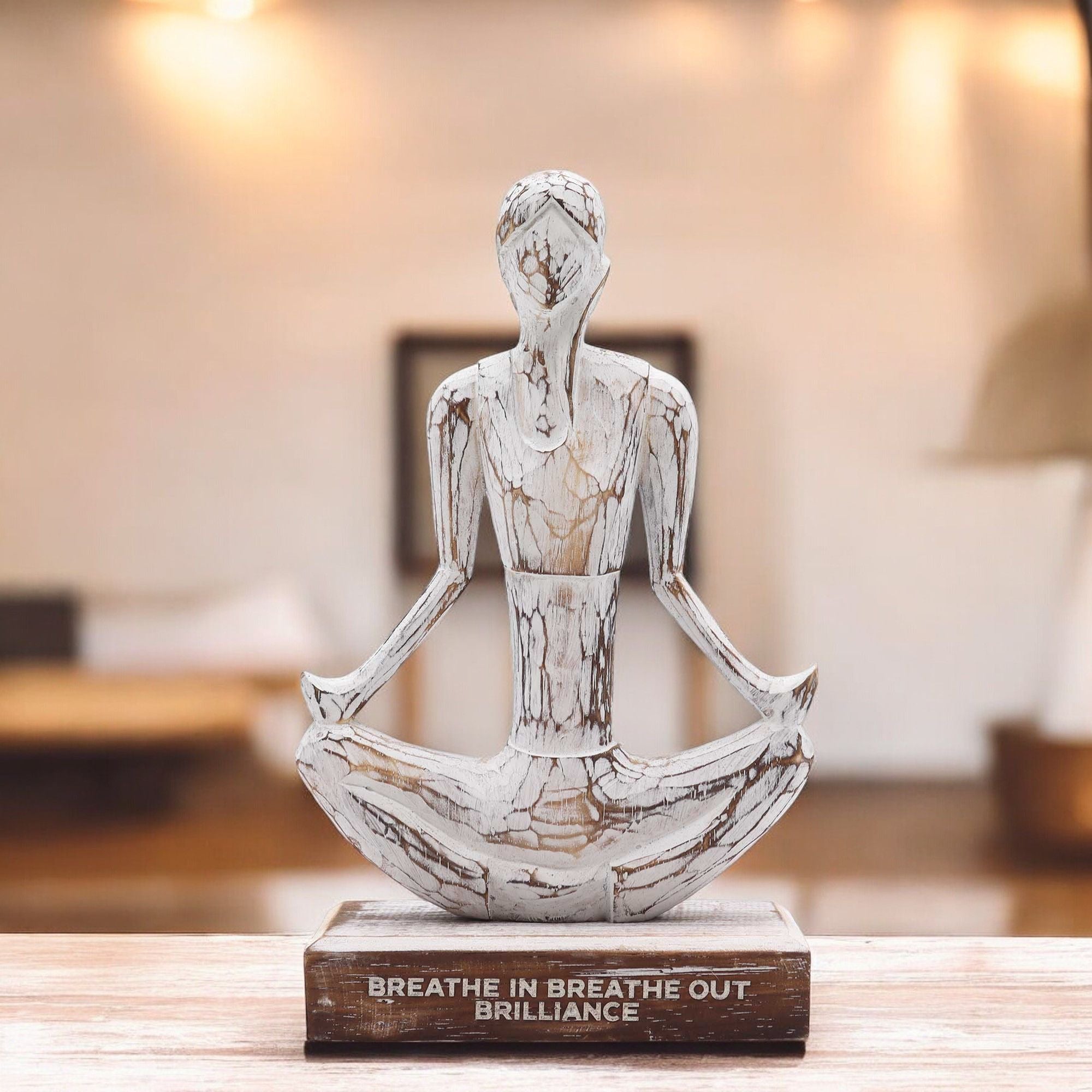 Statua Yoga Donna Legno Bianco - Easy Pose