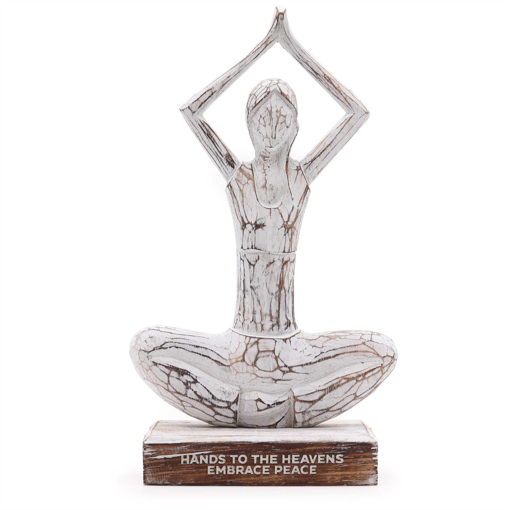 Statua Yoga Legno Bianca - Posizione Mani in Alto