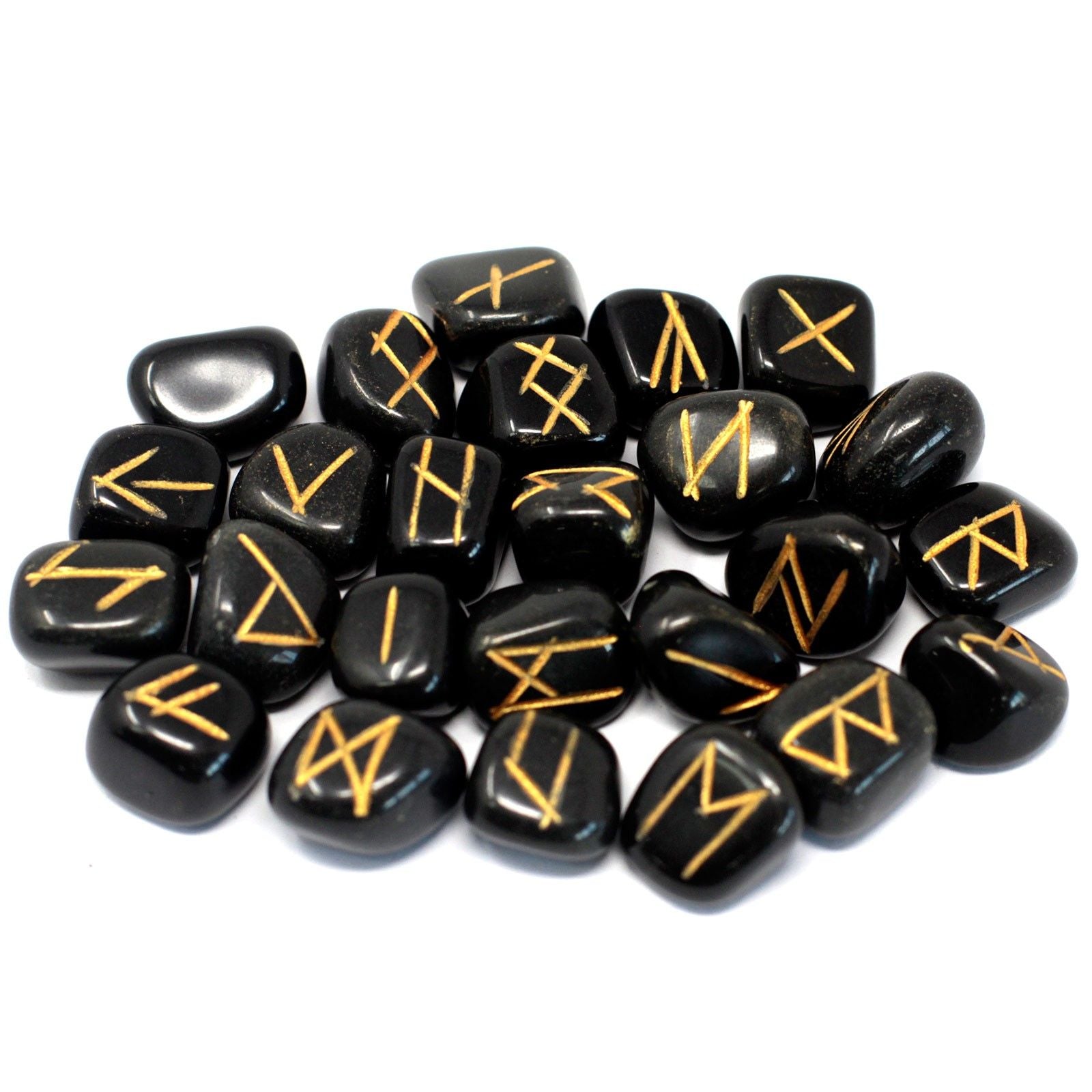 Set di Rune in Agata Nera con Sacchetto
