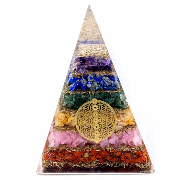 Orgonite Piramide - Sette Chakra Fiore della Vita - 70 mm