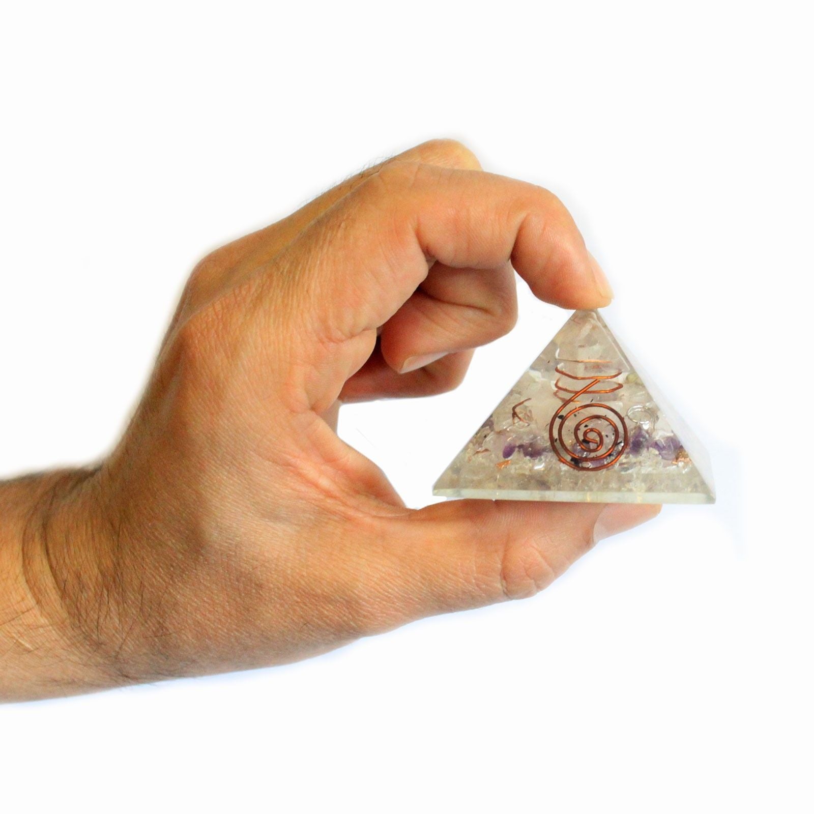 Piramide Orgonite 55mm con Gemme e Rame