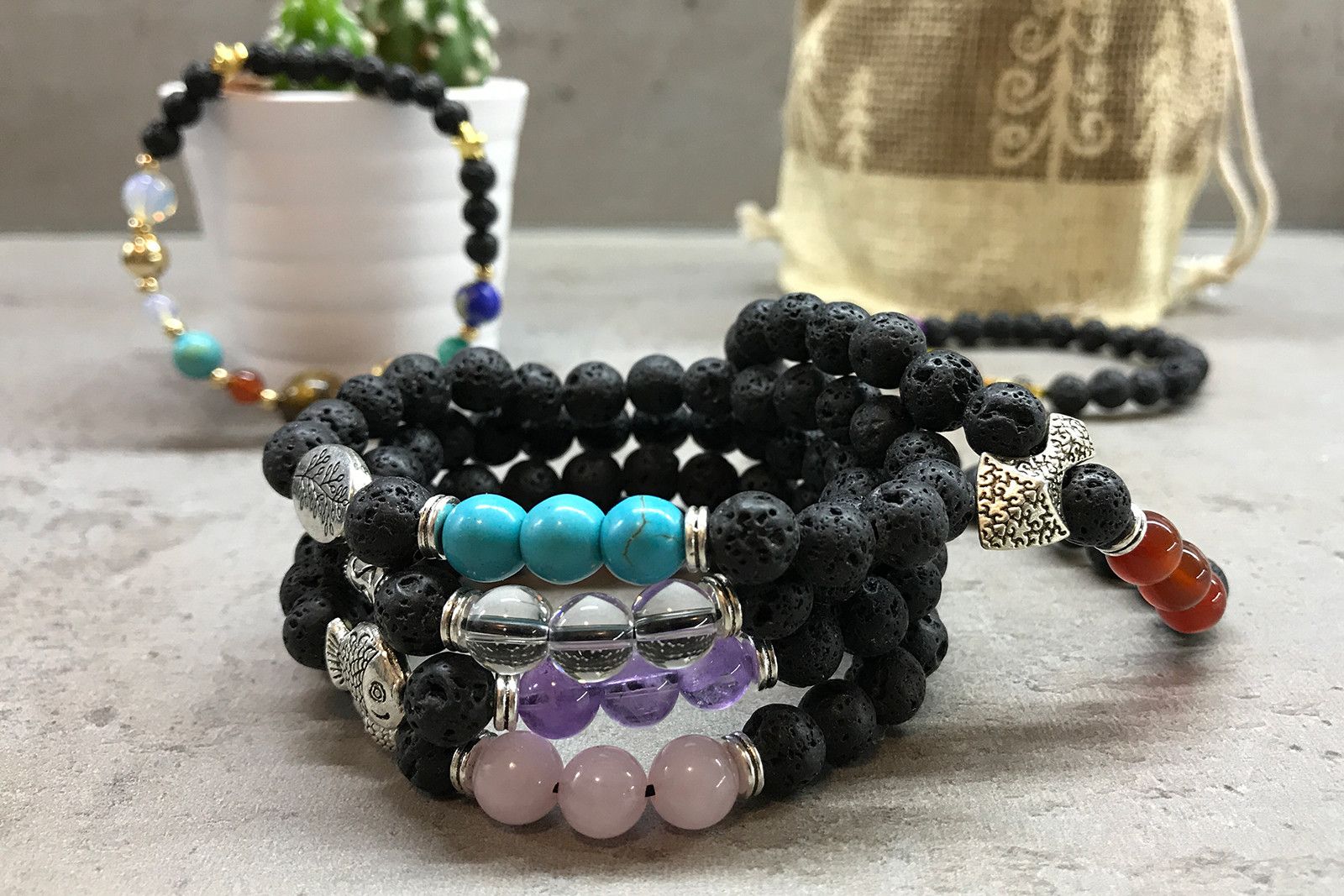 Bracciale Pietra Lavica - Ametista Pesci