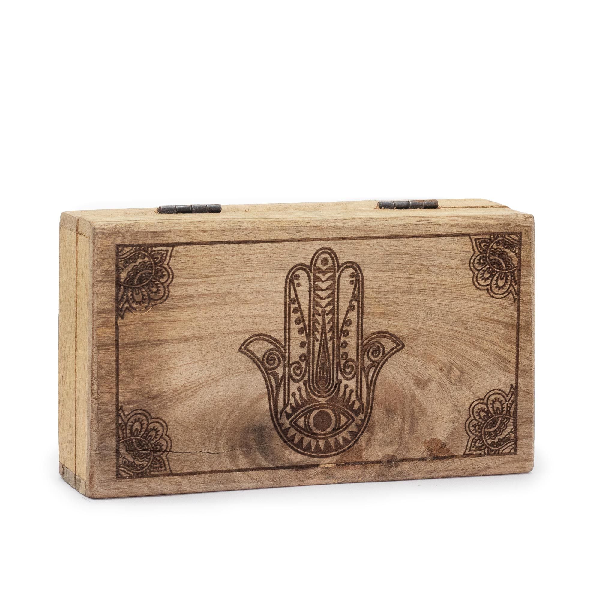 Scatola Quadrata Media Incisa Hamsa Nera 17x10x4,2cm