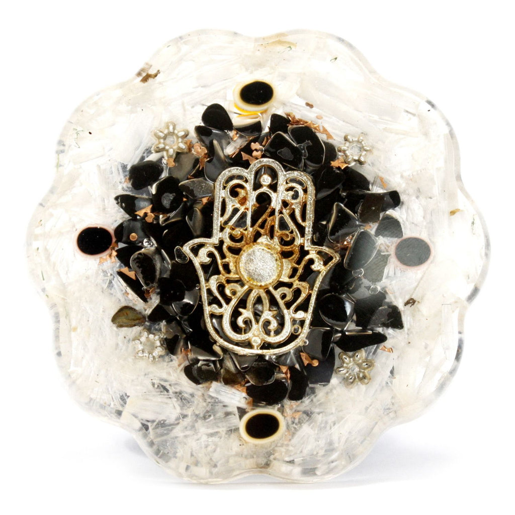 Orgonite da Scrivania Hamsa con Selenite - Medio