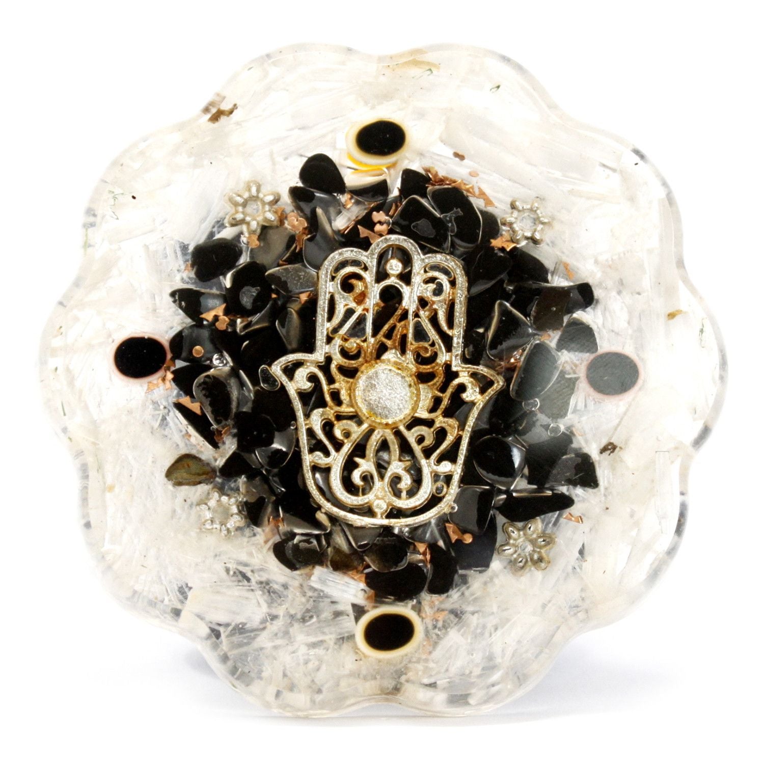 Orgonite da Scrivania Hamsa con Selenite - Medio