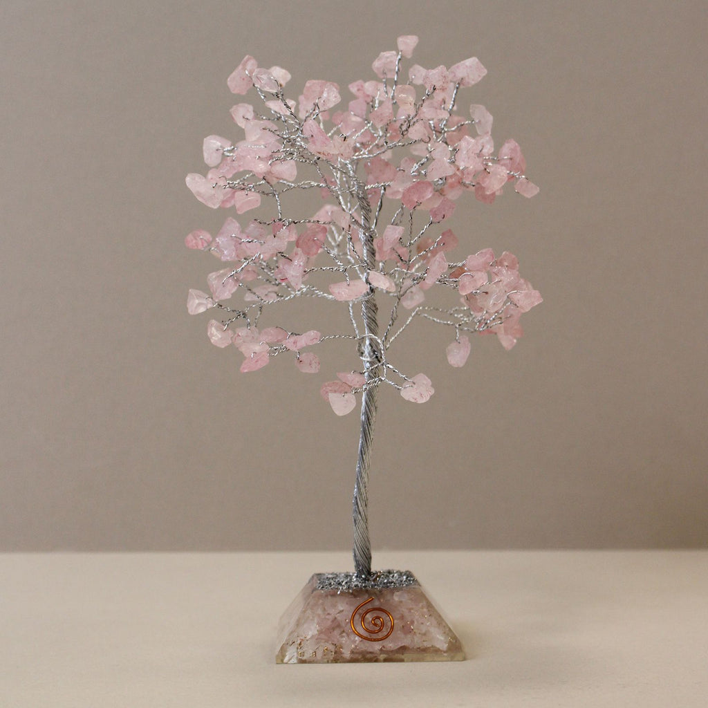 Albero Gemma con Base Orgonite e 160 Pietre Quarzo Rosa