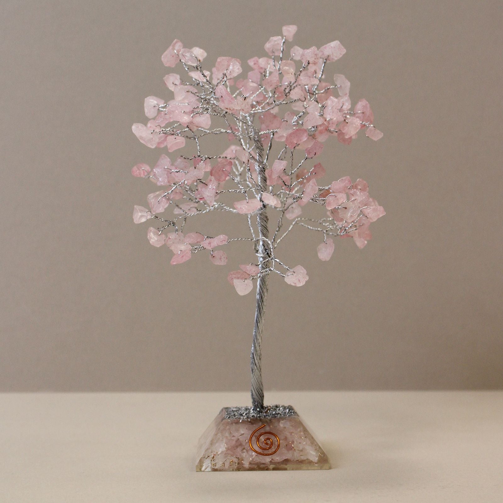 Albero Gemma con Base Orgonite e 160 Pietre Quarzo Rosa