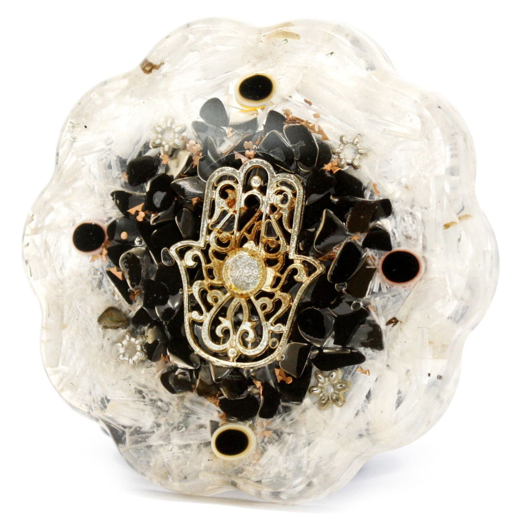 Orgonite da Scrivania Hamsa con Selenite - Medio