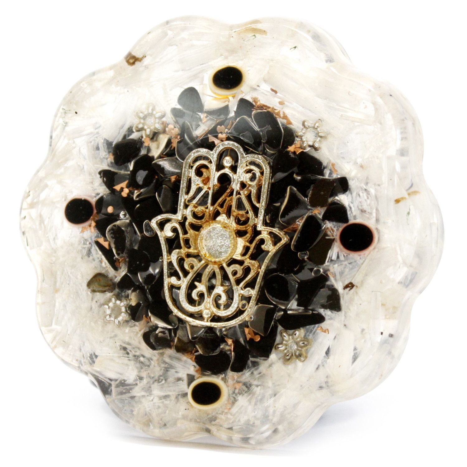 Orgonite da Scrivania Hamsa con Selenite - Medio