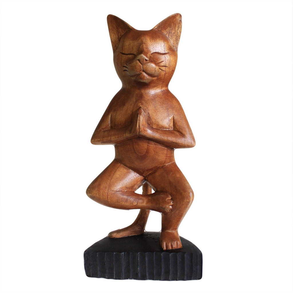 Gatto Yoga Intagliato a Mano - Posizione Una Gamba