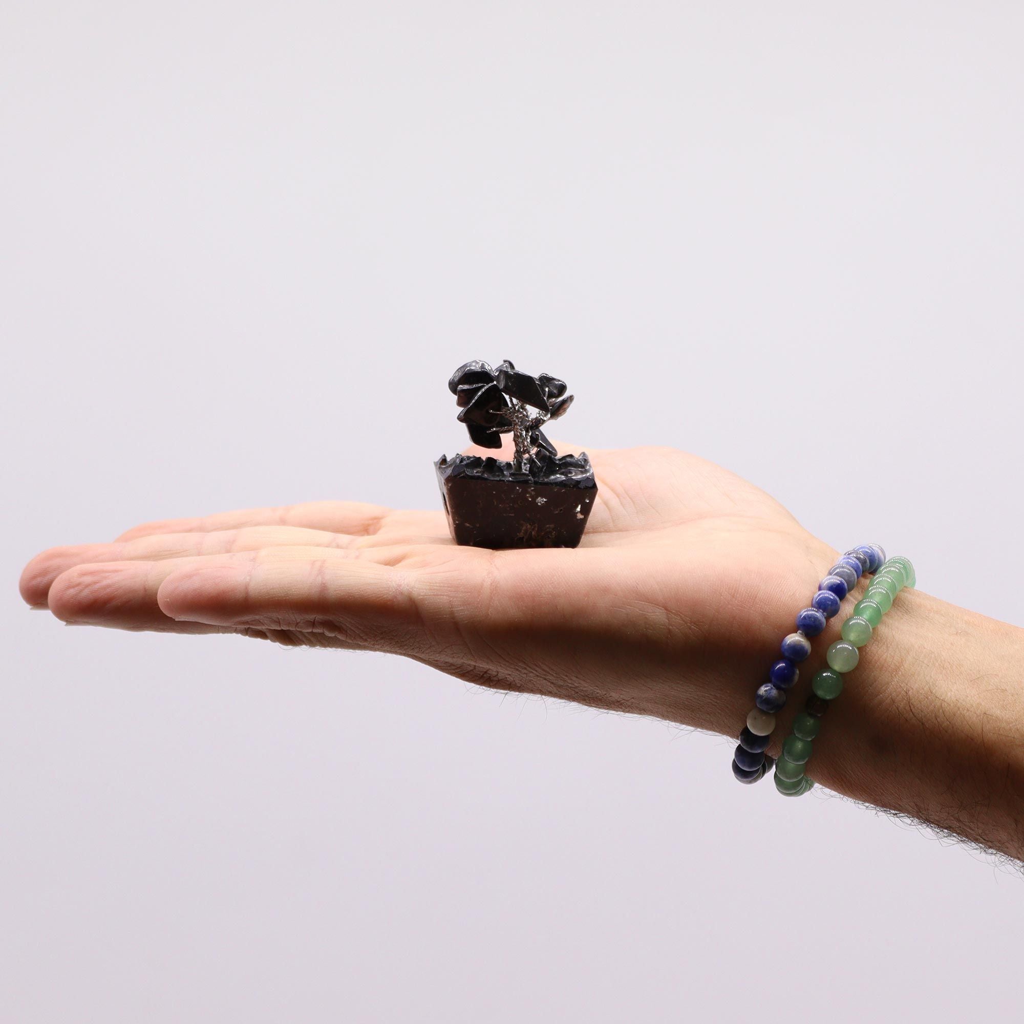 Alberello Mini su Base Orgonite - Agata Nera 15 Pietre