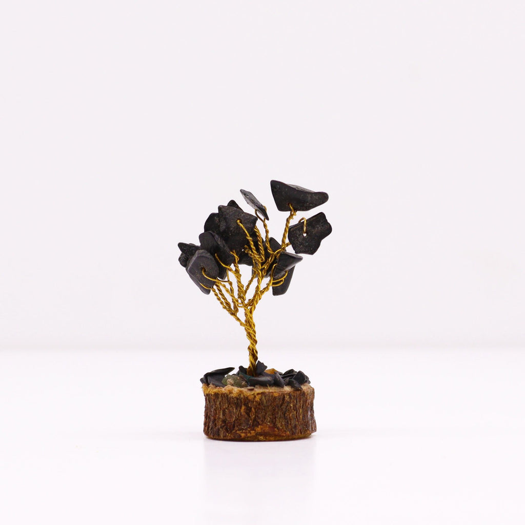 Albero di Pietre su Base Legno - Agata Nera 15 Pietre