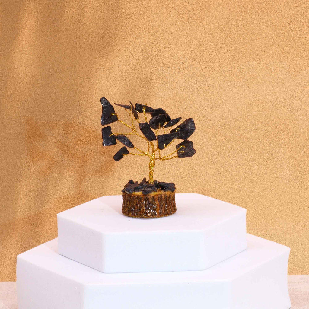 Albero di Pietre su Base Legno - Agata Nera 15 Pietre