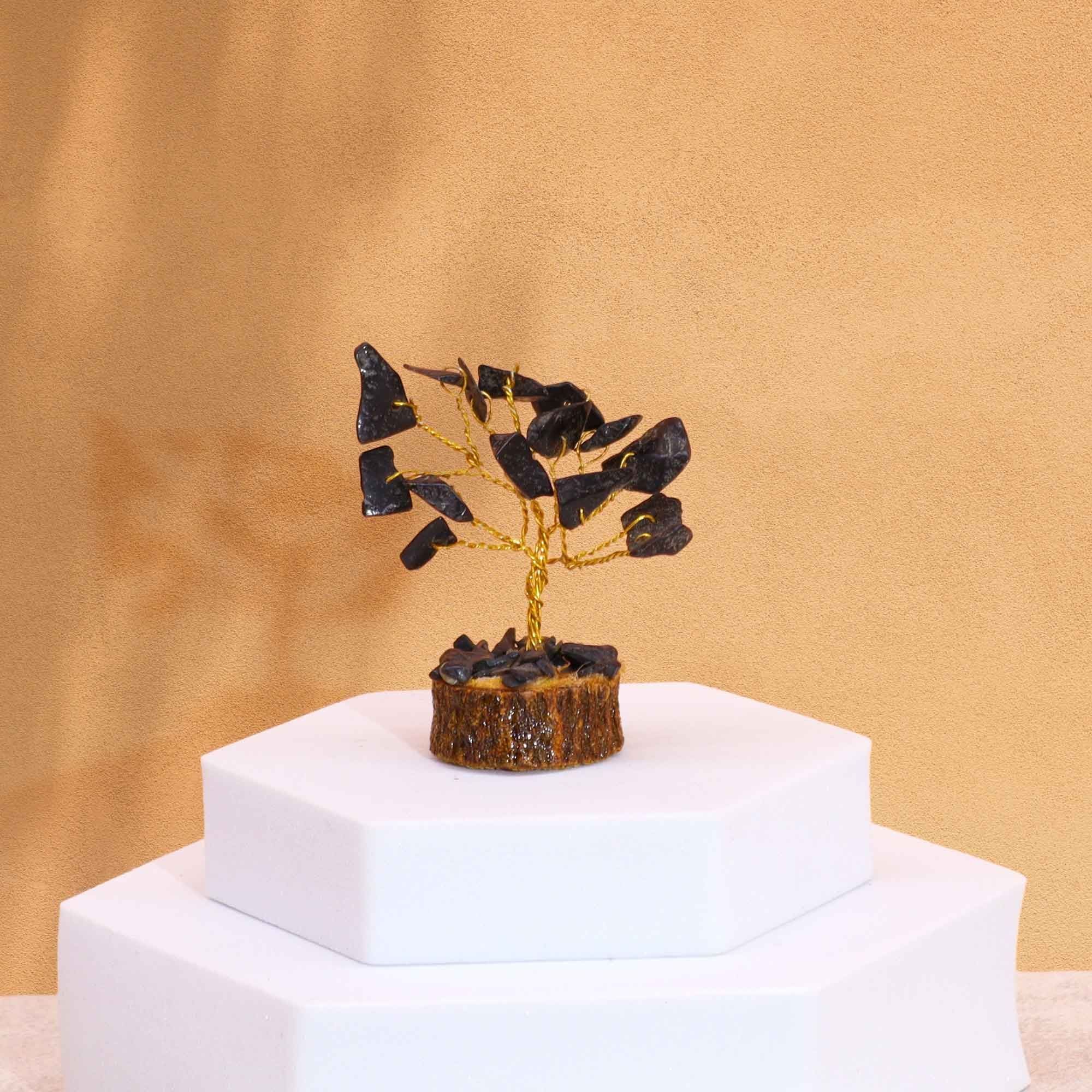 Albero di Pietre su Base Legno - Agata Nera 15 Pietre