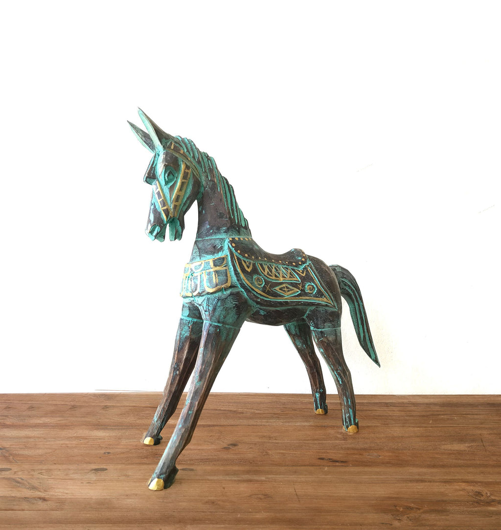 Cavallo Grande Dorato e Turchese 32 cm