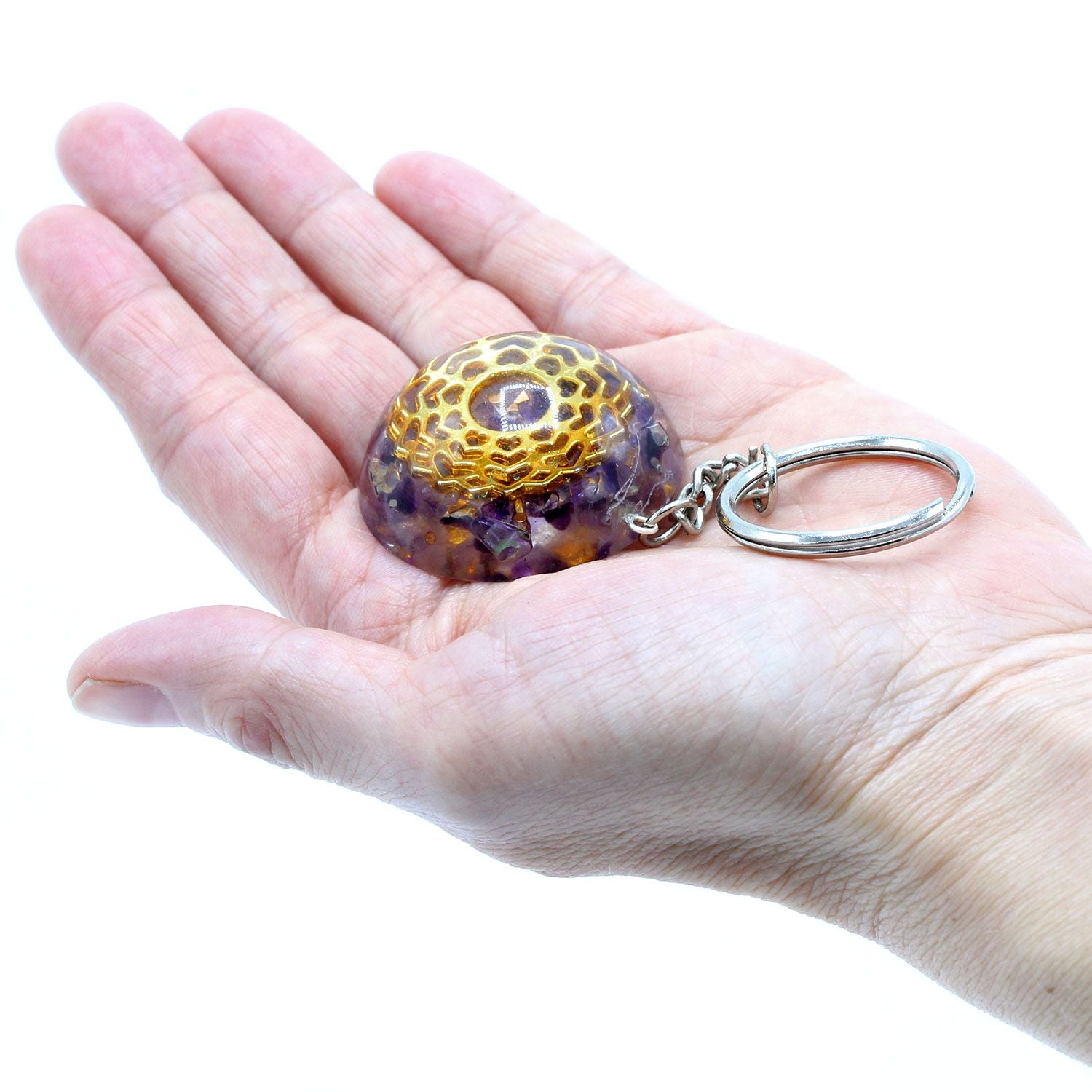 Portachiavi Orgonite Potenza - Cuori Mandala Ametista