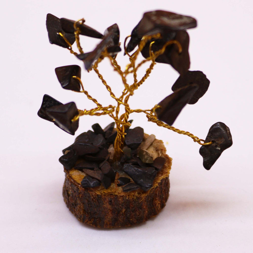Albero di Pietre su Base Legno - Agata Nera 15 Pietre