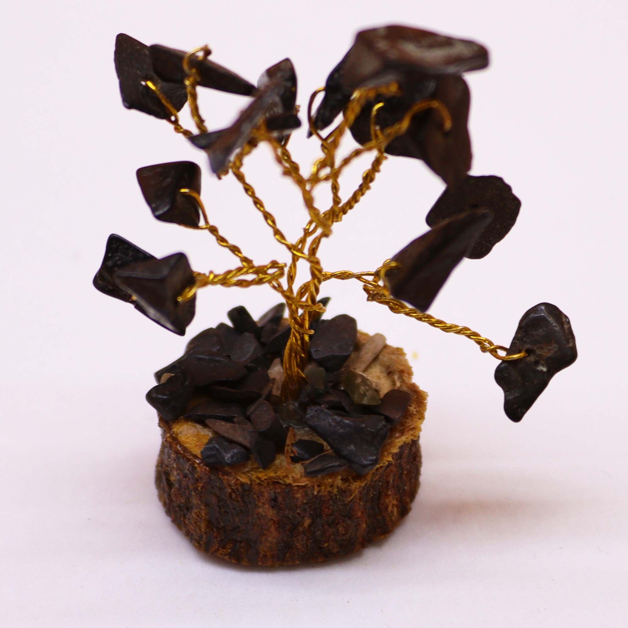 Albero di Pietre su Base Legno - Agata Nera 15 Pietre