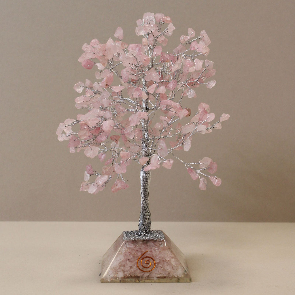 Albero di Gemme con Base in Orgonite, 320 Pietre Quarzo Rosa