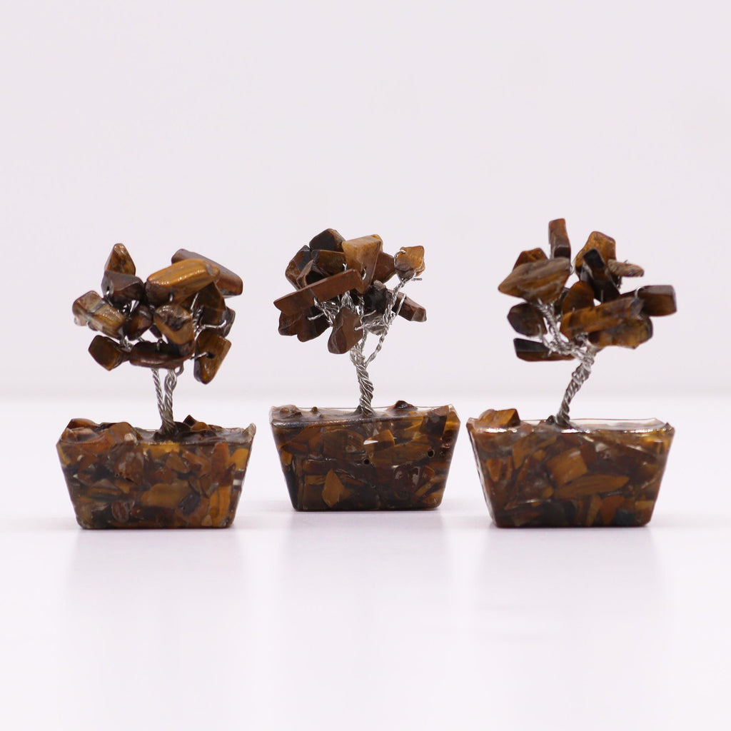 Mini Albero Gemme su Base Orgonite - Occhio di Tigre 15 Pietre