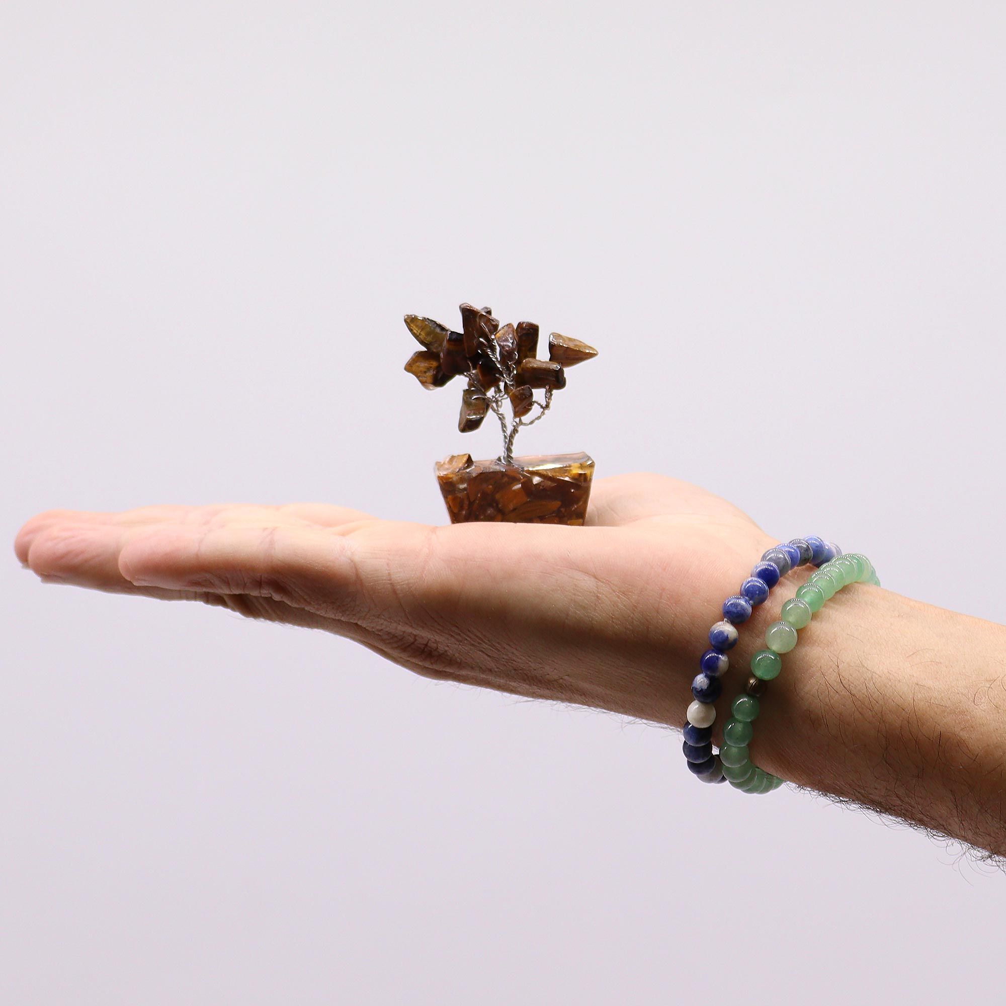 Mini Albero Gemme su Base Orgonite - Occhio di Tigre 15 Pietre
