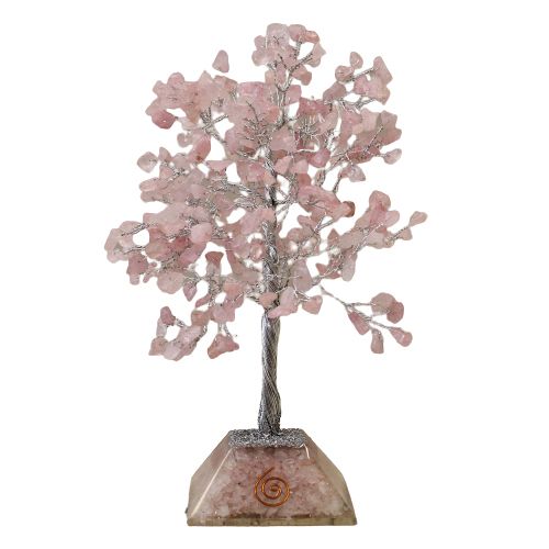Albero di Gemme con Base in Orgonite, 320 Pietre Quarzo Rosa