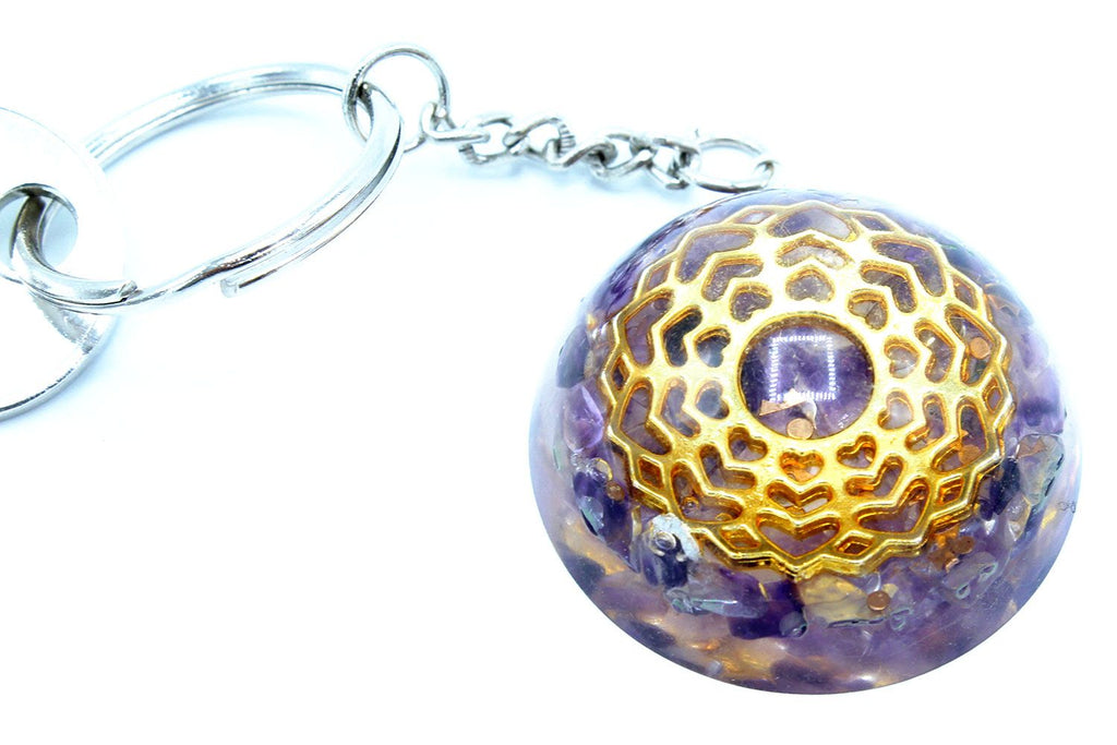 Portachiavi Orgonite Potenza - Cuori Mandala Ametista